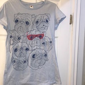 Light Blue Cool Sunglasses Pugs Dogs T-shirt Top